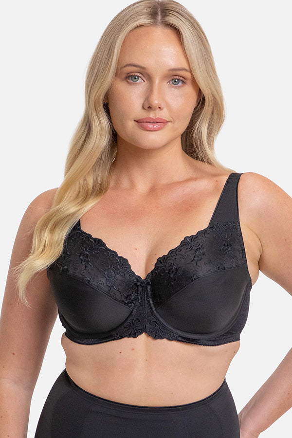 Embroidered Minimizer Wired Bra - Genevieve's Wardrobe