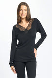 Fine Wool & Silk Lace Trim Long Sleeve Top