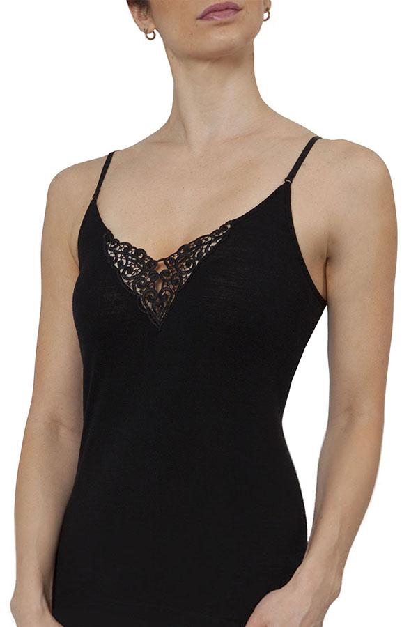 Pure Wool Cami with Guippure Lace Motif - Baselayers -  Genevieve's Wardrobe Australia