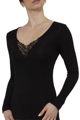 Pure Wool Long Sleeve Thermal with Guippure Motif - Baselayers - Genevieve's Wardrobe Australia