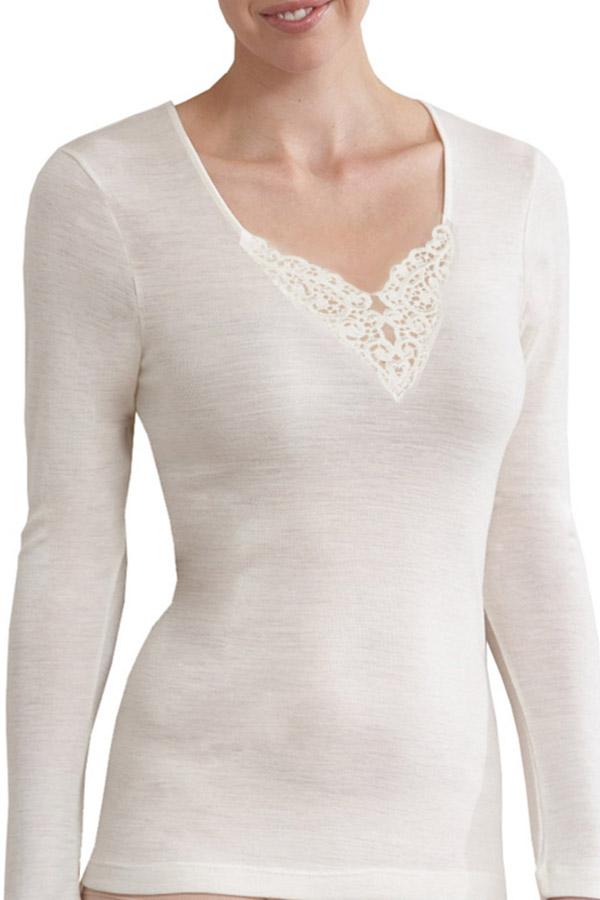 Pure Wool Long Sleeve Thermal with Guippure Motif - Baselayers -  Genevieve's Wardrobe Australia