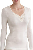 Pure Wool Long Sleeve Thermal with Guippure Motif - Baselayers -  Genevieve's Wardrobe Australia