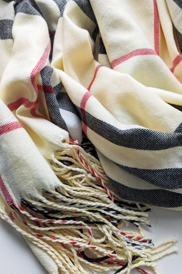 Buttercup Yellow Check Wool Blend Pashmina - Genevieve's Wardrobe