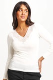 Fine Wool & Silk Lace Trim Long Sleeve Top - Genevieve's Wardrobe